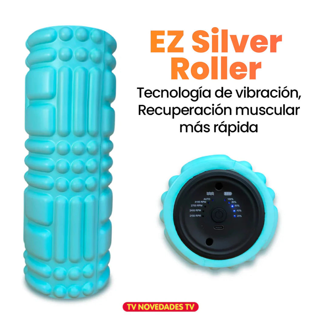 Rodillo masajeador vibratorio recargable de recuperación muscular profunda - Ez Silver Roller - Azul
