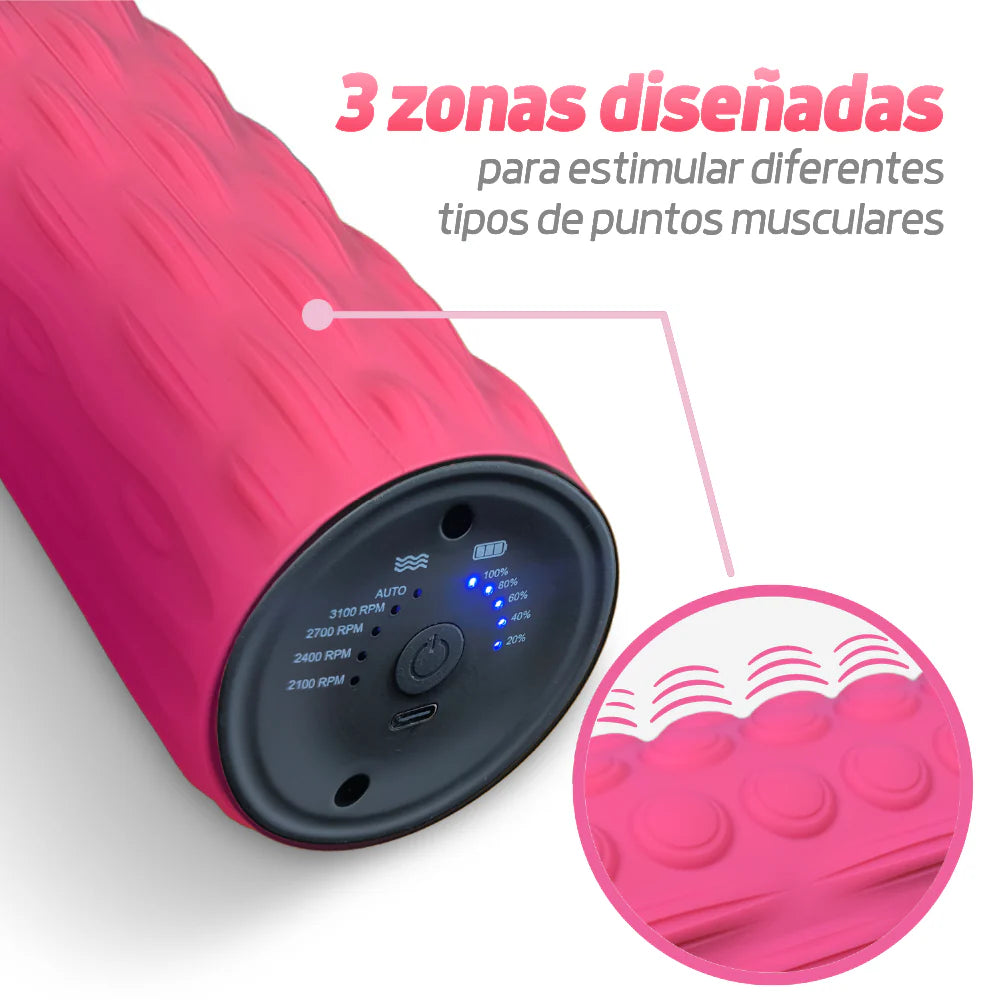 Rodillo masajeador vibratorio recargable de recuperación muscular profunda - EZ Silver Roller - Rosado
