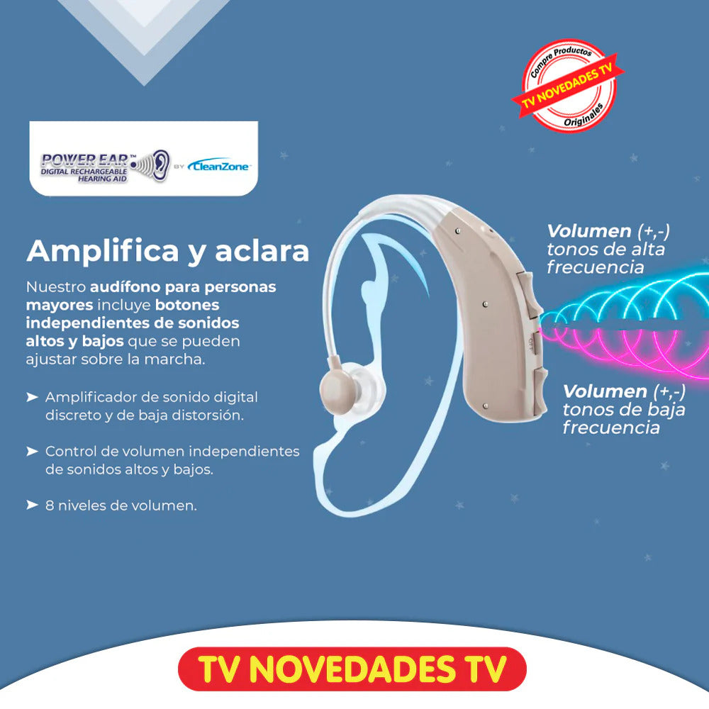 Power Ear Audífono recargable para oír mejor