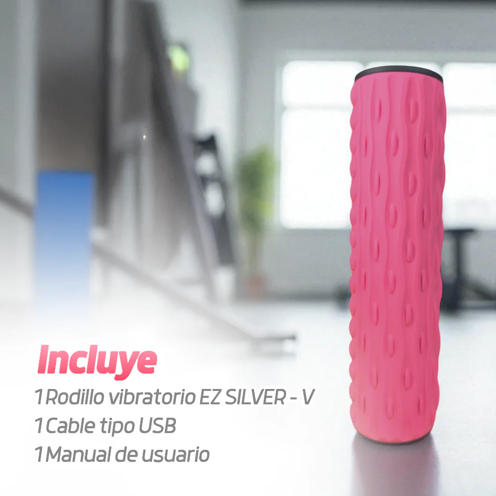 Rodillo masajeador vibratorio recargable de recuperación muscular profunda - EZ Silver Roller - Rosado