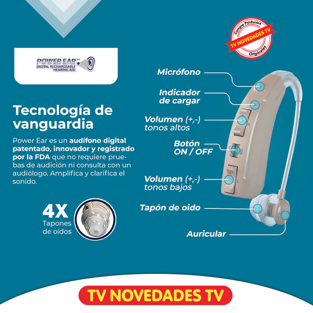 Power Ear Audífono recargable para oír mejor