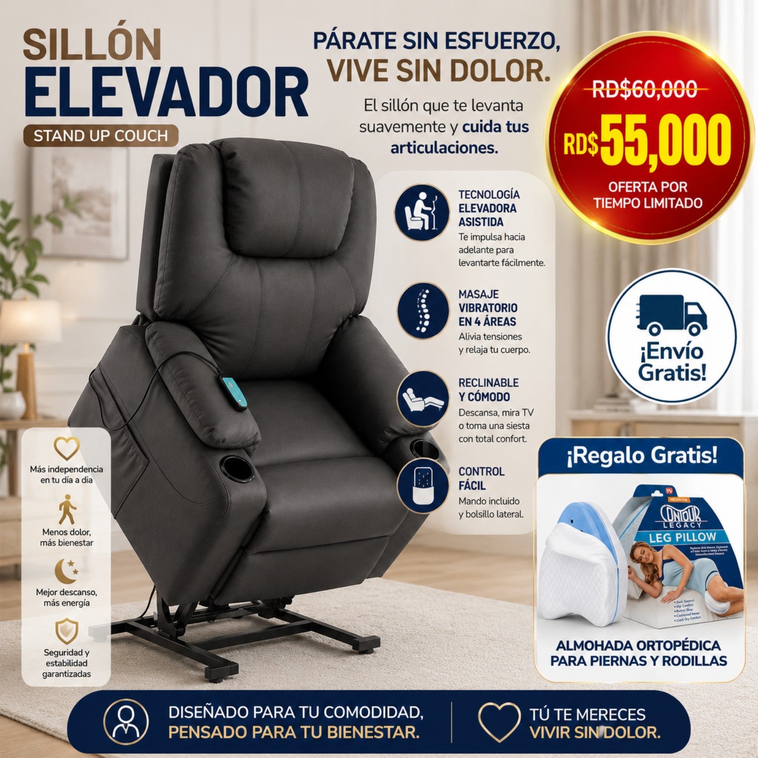Sillón elevador, masajeador y reclinable Royal