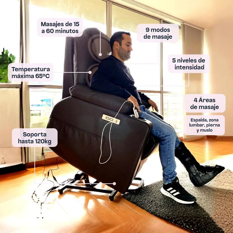 Sillón elevador Ultra - masajeador térmico, reclinable, carga puerto USB tipo C, porta vasos- Stand Up Couch